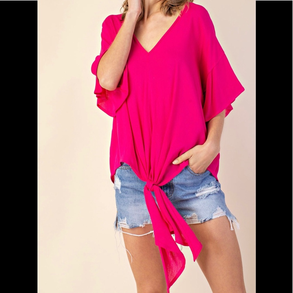 Hot Pink Summer Knotted Top